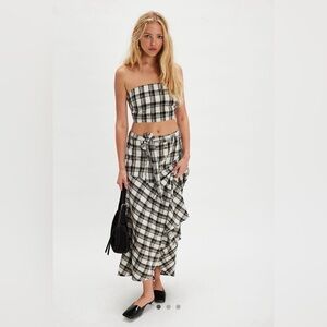 NWT Free People Plaid Black & White After You Skirt Set Rare XL